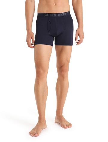 Midnight Navy Men's Icebreaker Merino Anatomica Boxers With Fly Underwear | USA 1307OKIR